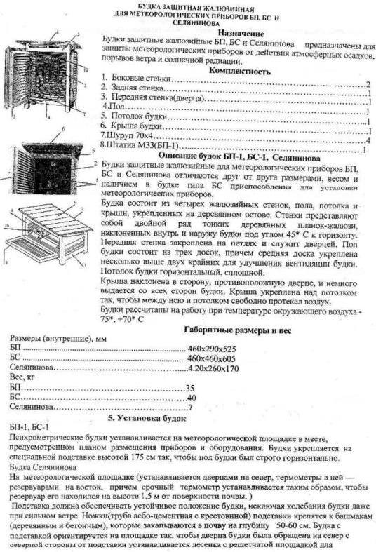 Будка защитная жалюзийная для метеорологических приборов БП, БС и Селянинова