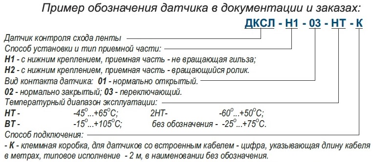 Пример обозначения датчика ДСКЛ-Н1-Н2-Н3 в документации и заказах