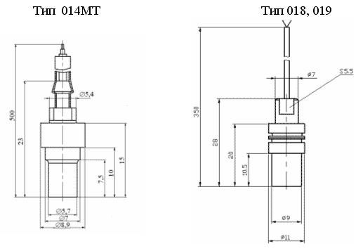 Габаритные и присоединительные размеры 014МТ, 018, 019